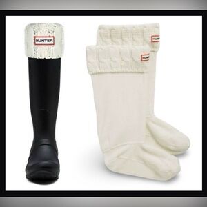 Hunter 6-Stitch Cable Knit Welly Boot Socks for The Original Tall Boot White L